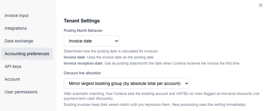 Discount line allocation in accounting preferences
