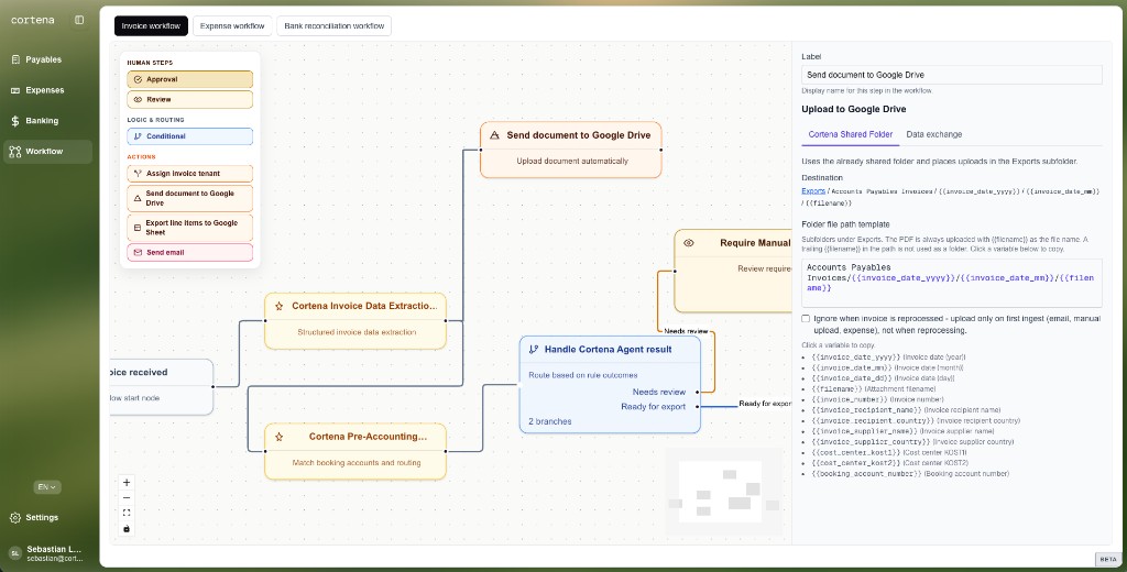 Workflow node: Send document to Google Drive