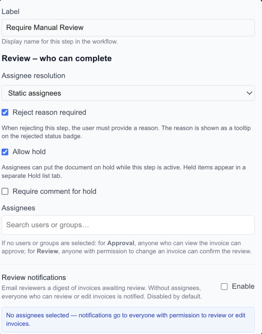 Allow hold on a workflow Approval or Review step